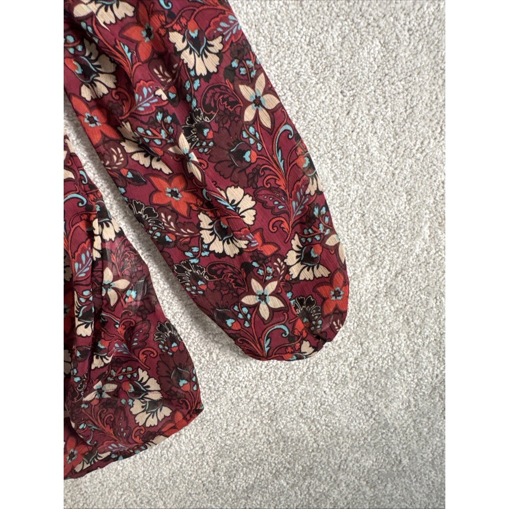 Hollister‎ Y2K Babydoll Sheer Top Small Burgundy Bc Floral Boho Peasant Festival - Picture 5 of 9